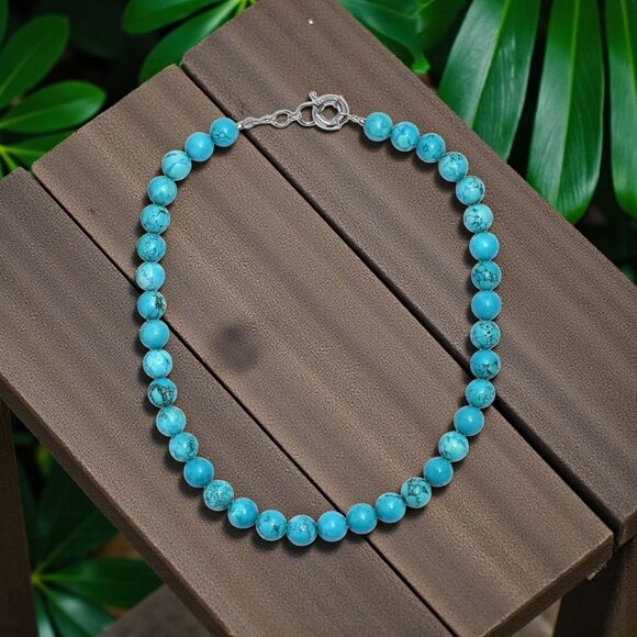 Blue Howlite Beaded Necklace ✦ 428ctw 18" ✦ Platinum Bonded Statement NWT - Picture 5 of 8